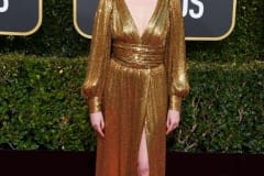 Bohemian Rhapsody star Lucy Boynton wore a stunning metallic gold Celine gown